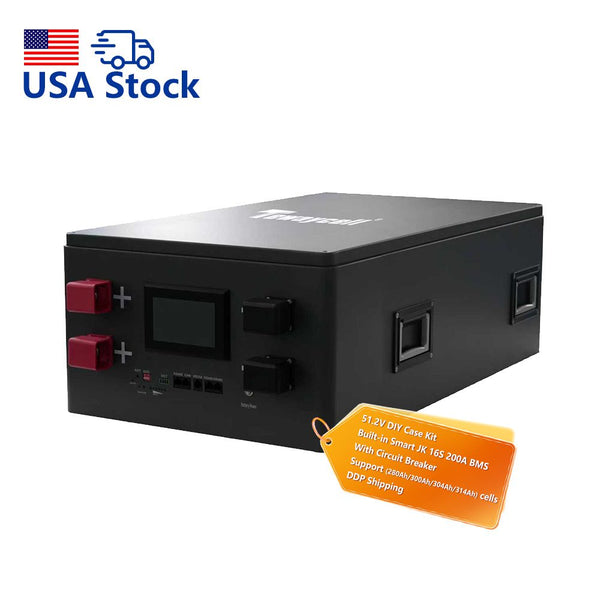 USA Stock DIY Case Kit for 51.2V 280Ah 304Ah 314Ah LiFePO4 Battery Case with JK 200A BMS, Circuit Breaker, 2A Active Balance