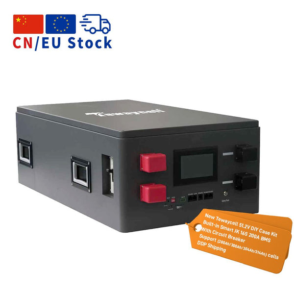 New Tewaycell DIY Kit 51.2V 280Ah 304Ah 314Ah LiFePO4 Battery Case Kit with JK 200A BMS, Circuit Breaker, 2A Active Balance Stackable DIY Battery Box