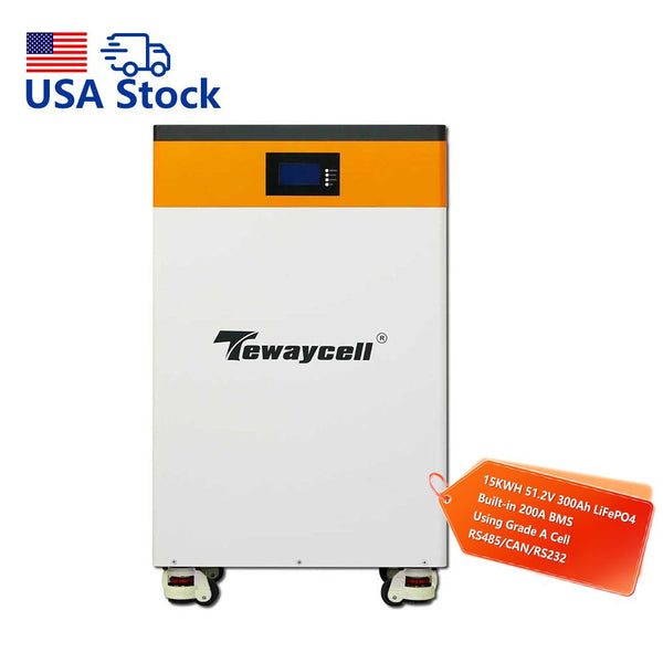 USA Stock Tewaycell 51.2V 300Ah 314Ah LiFePO4 Battery 15KWh 16KWh Lithium ion Battery for Solar Energy Storage, Built-in 200A BMS, Active Balancer, Fire Extinguisher