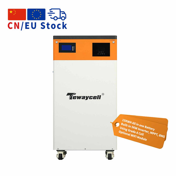 Tewaycell 48V 51.2V 300Ah 15Kwh All-in-one Mobile ESS Built-in 5kw Hybrid Off-grid 220V/230V Inverter,BMS,Equalization Module