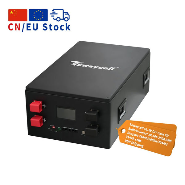 Tewaycell DIY Case Kit 51.2V 280Ah 300Ah 314Ah LiFePO4 Battery Case with JK 200A BMS, 2A Active Balancer Stackable DIY Battery Box